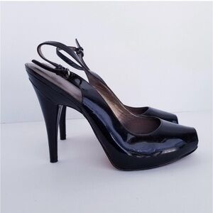 Joan & David Freeland Black Patent Slingback Sandals Platform High Heels Pumps 8